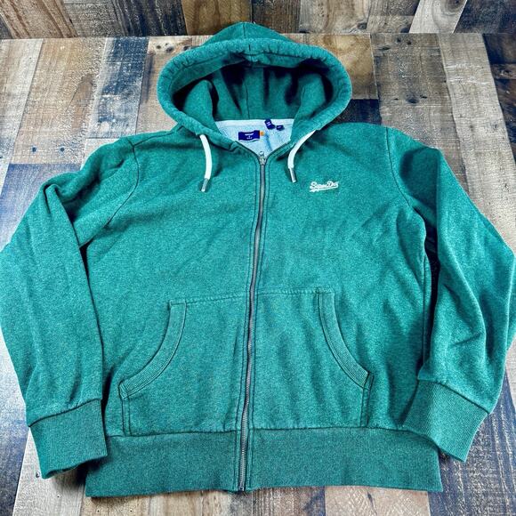 SUPERDRY Full Zip Sport HOODIE Mens XL Green Athletic Outdoor Casual Streetwear - Picture 1 of 12